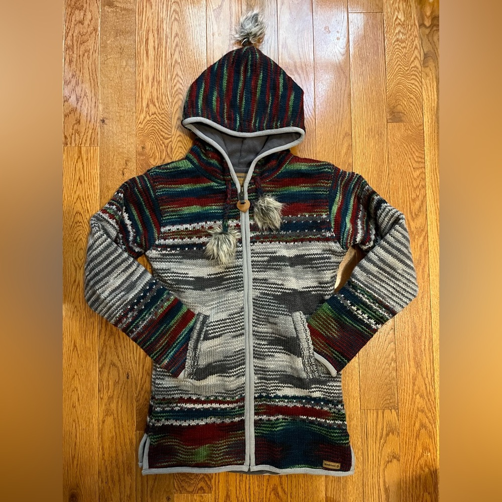 Laundromat Women’s Wool Warm Sweater Colorful Small Full Zip Hooded Fleece Lined